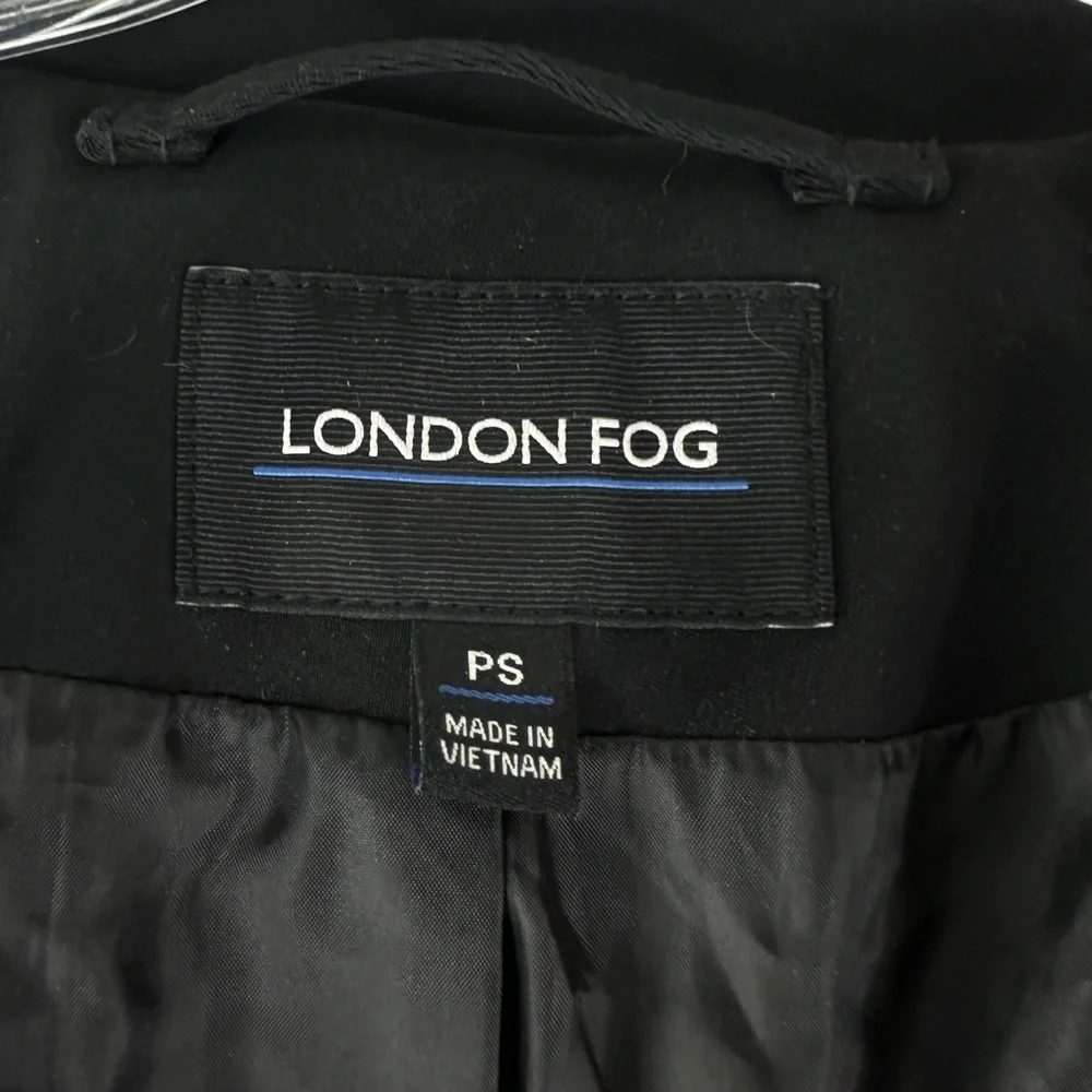 London Fog Hooded Rain Black Coat Toggle Button Removable Hood Size Petite Small